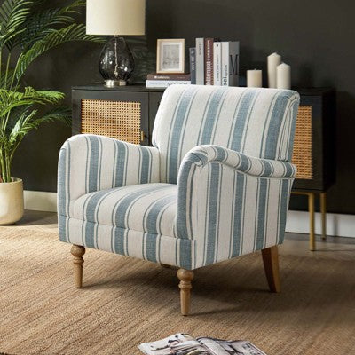 Fabio Modern Amchair Stripe with Wooden Leg | Karat Home-BLUE (LOCAL PICKUP ONLY)