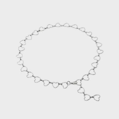 Girls' 2pk Bow and Heart Chain Belt - art class Black/Silver S