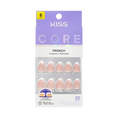 Kiss Core French Tip Press-On Fake Nails Short Almond - Passionate - 35ct