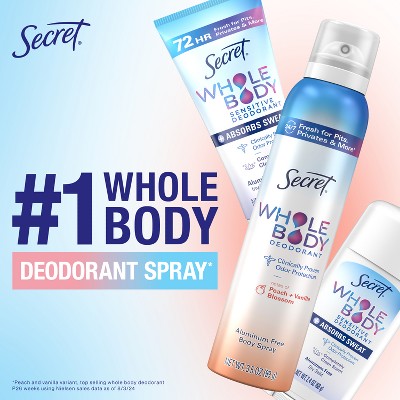 Secret Whole Body Aluminum Free Deodorant Spray - Trial Size - Peach & Vanilla - 1oz