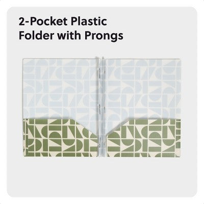 U Brands 2 Pocket Fashion Plastic Folder Off Beat Geo Green