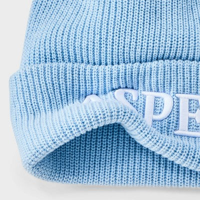 Embroidered Pom Beanie - Wild Fable Blue: Knit Ribbed Cuff, Midweight, Pull-On Style