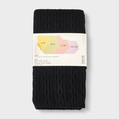 Women's Spaced Cable Sweater Tights - A New Day Black L/XL