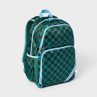 Kids' 17" Everyday Classic Backpack - Cat & Jack?Green Checked: Check Pattern, Side Pockets