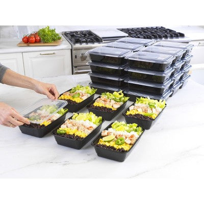 GoodCook Meal Prep 1 Compartment Rectangle Containers + Lids - 4Cups - 60 pcs/30ct - Black