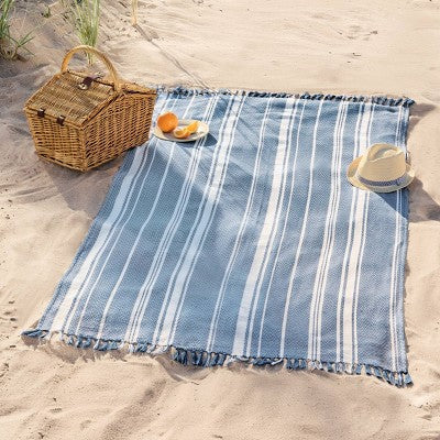 40"x72" Peshtemal Premium Lightweight Striped Oversized Beach Towel with Knotted Fringe Blue - Threshold (LOCAL PICKUP ONLY)