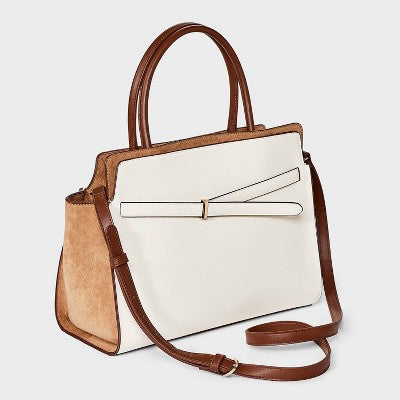 Belted Top Handle Satchel Handbag - A New Day Cream