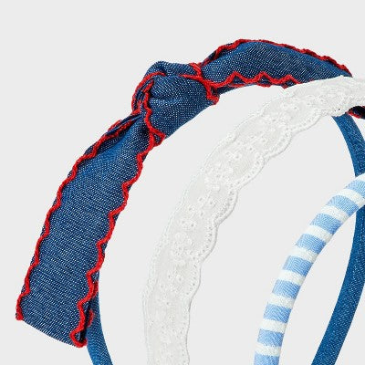 Girls' 3pk Americana Scallop Striped Headband Set - Cat & Jack Red/White/Blue
