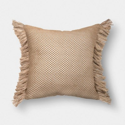20"x20" Faux Natural Knit Fringed Pillow Tan - Threshold