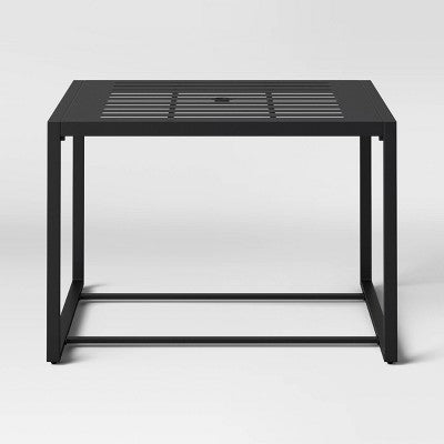 Henning 4 Person Rectangle Patio Dining Table - Black - Threshold: Steel Frame, Umbrella Hole, All-Weather Design (LOCAL PICKUP ONLY)
