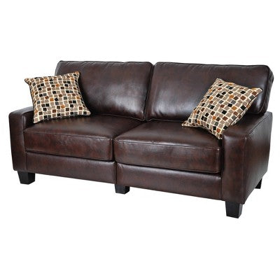 73" Palisades Sofa Chestnut Brown - Serta: Bonded Leather Upholstery, Wood Frame, Seats 2 (LOCAL PICKUP ONLY)