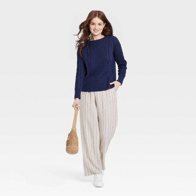 Women's Crew Neck Tunic Pullover Sweater - A New Day Navy XS