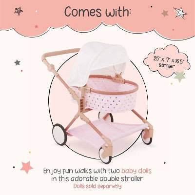 LullaBaby Double Stroller Pink Carriage with Golden Star Print