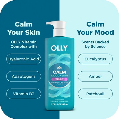 OLLY Calm Mood and Skin Vitamin-Infused Body Wash - Eucalyptus Amber - 17 fl oz: Basic Cleansing, Sulfate-Free, Normal and Dry Skin