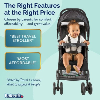 Kolcraft Cloud Premier Lightweight Stroller - Black: 5-Point Harness, Reclining Seat, Removable Cup Holders, Steel Frame (LOCAL PICKUP ONLY)