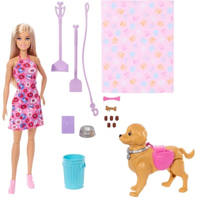 Barbie "Malibu" Walk & Potty Pup Toy Set, Includes Doll, Walking Pet Dog with Potty Feature, & Accessories