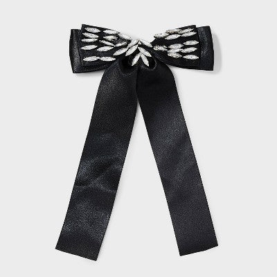 Satin Gemstone Bow Hair Barrette - A New Day Black