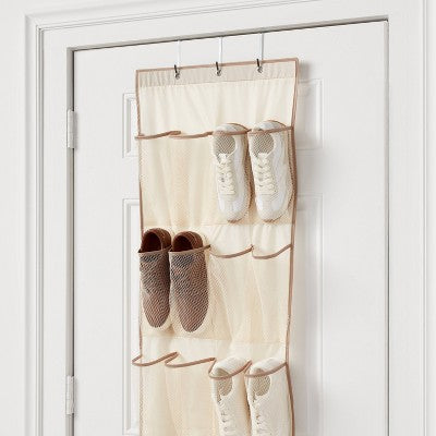 15 Pocket Over-the-Door Hanging Shoe Storage Tan - Brightroom