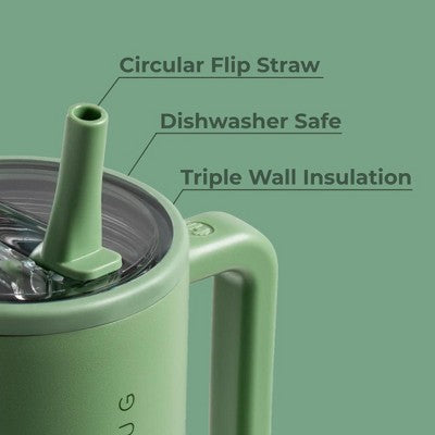 HydroJug Traveler - Water Bottle with Handle & Flip Straw - Leak Resistant Tumbler, Insulated, Stainless Steel & Rubber Base - 40 oz, Sage