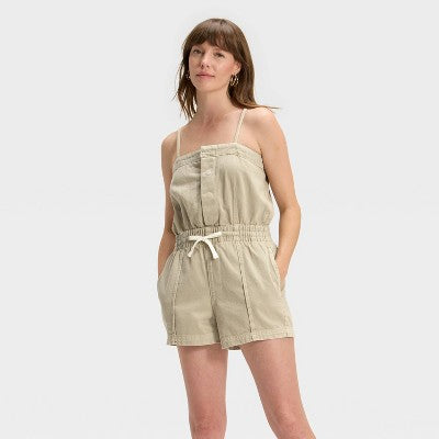 Women's Denim Beach Romper Universal Thread Khaki Green L