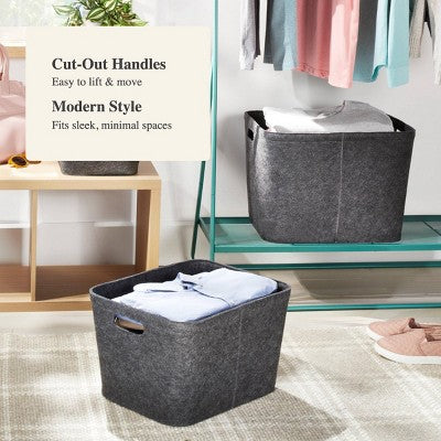 14"x15" Large Felt Basket with Stitching Charcoal - Brightroom: Modern Storage Bin with Cut-Out Handles