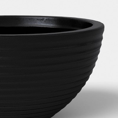 Grooved Bowl Outdoor Planter Black 16"x8" - Threshold