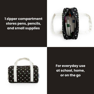 Yoobi Single Zip Corduroy Pencil Pouch with Handles - Black Mini Tulips, School Supplies
