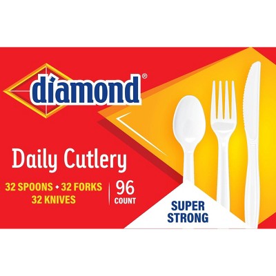 Diamond Daily White Disposable Forks Spoons and Knives - 96ct