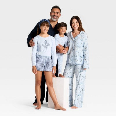 Women's Waffle Long Sleeve Top and Shorts Pajama Set Wild Fable Blue Bunny XS