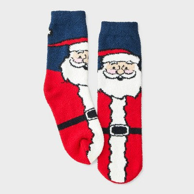 Women's Santa Christmas Cozy Crew Socks with Gift Card Holder - Wondershop Navy/Red/White 4-10