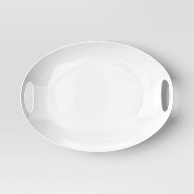 13"x18" Porcelain Oval Serving Platter White - Threshold: Serveware with Handles, Microwave & Dishwasher-Safe