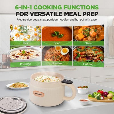 NutriChef 1.6L Multi-Functional Portable Electric Rice Cooker - White, with Ceramic Coating (LOCAL PICKUP ONLY)