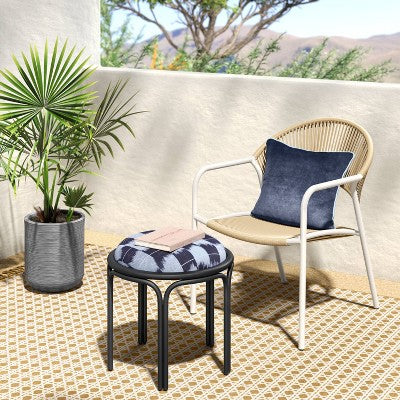 Metal Round Travel Accent Patio Stool Navy Blue - Threshold
