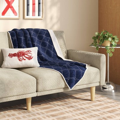 Quilted Net Throw Blanket Blue/Neutral - Room Essentials