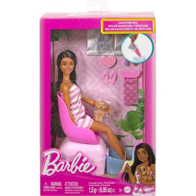 Barbie Mani-Pedi Spa Playset with Brunette 11" Fashion Doll, Puppy and 7 Accessories