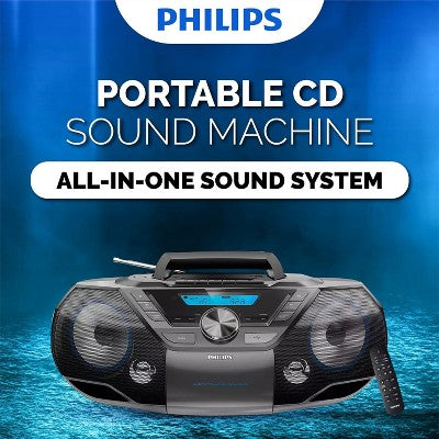 PHILIPS Portable CD Player Boombox – Bluetooth, USB, MP3, Cassette, FM Radio, Bass Boost, Digital Display, Powerful Sound