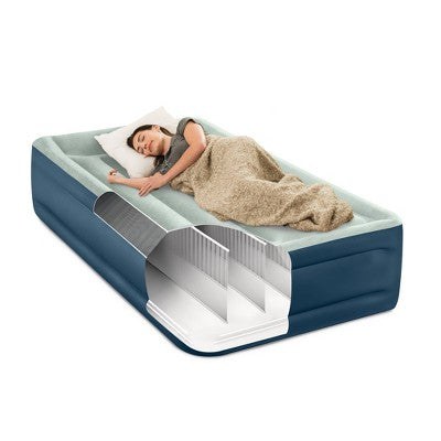 Intex Elevated 18" Pillow Rest Twin Air Mattress with Internal Pump - Off-White/Blue: Includes Storage Bag, Repair Patch, Electric Pump
