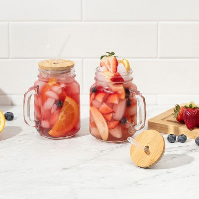 4PC Glass Jars with Bamboo Lids and Straw, 16oz Mason Jar Drinking Glasses – Reusable Tumbler Set for Cold Beverages
