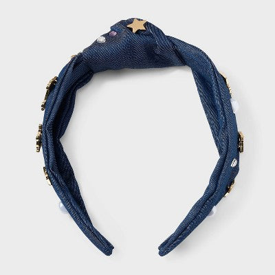Teacher Icon and Pearl Charm Top Knot Headband - Multicolor