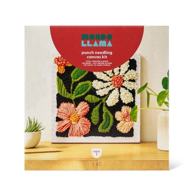 Punch Needling Canvas Kit - Mondo Llama: Needle Punch Craft Kit for Adults, Includes Yarn & Needle, Art & Design Theme