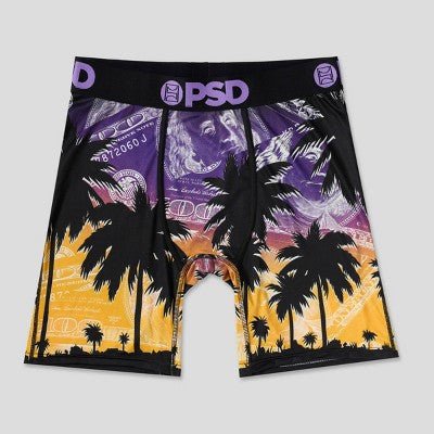 PSD Men's 2pk Aloha Sunrise Money Palms Boxer Briefs - Purple Money Palm/Pink S