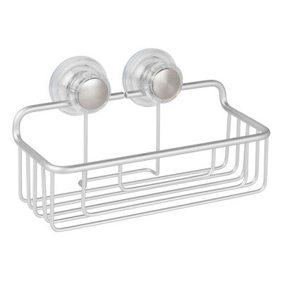 iDESIGN Metro Rustproof Aluminum Turn and Lock Suction Bathroom Shower Caddy Basket Silver: Steel Organizer Rack