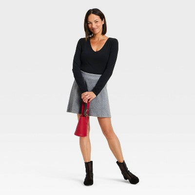 Women's Sculpt Long Sleeve V-Neck Top - A New Day Black L