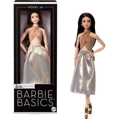 Barbie Basics Collectible Doll Model 06 with Brunette Hair in Shimmery Golden Skirt and Halter