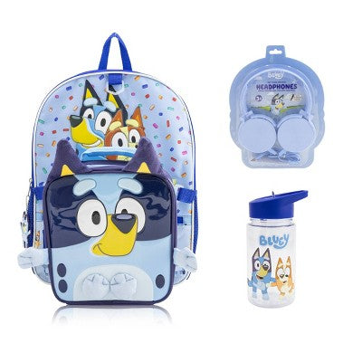 Bluey 15.5L Backpack 5pc Set with Headphone and Hood - Blue