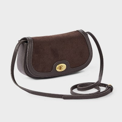 Faux Suede Turn Lock Wallet Crossbody - A New Day Brown