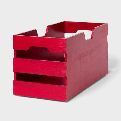 Small Wood Crate Christmas Decorative Storage Bin Red - Brightroom