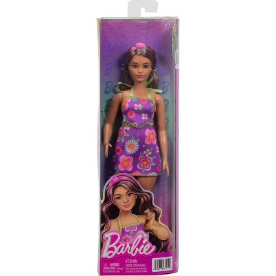 Barbie Fashionistas Doll #244 with Floral Halter Dress, Purple-Streaked Brown Hair