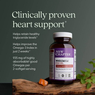 New Chapter Wholemega Fish Oil - Wild Alaskan Salmon Oil - 1000mg Softgels - 60ct: Certified Gluten-Free, NSF Certified