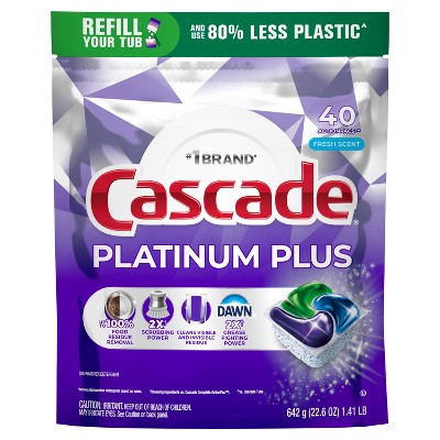 Cascade Platinum Plus Action Pacs Dishwasher Detergent - Fresh - 40ct